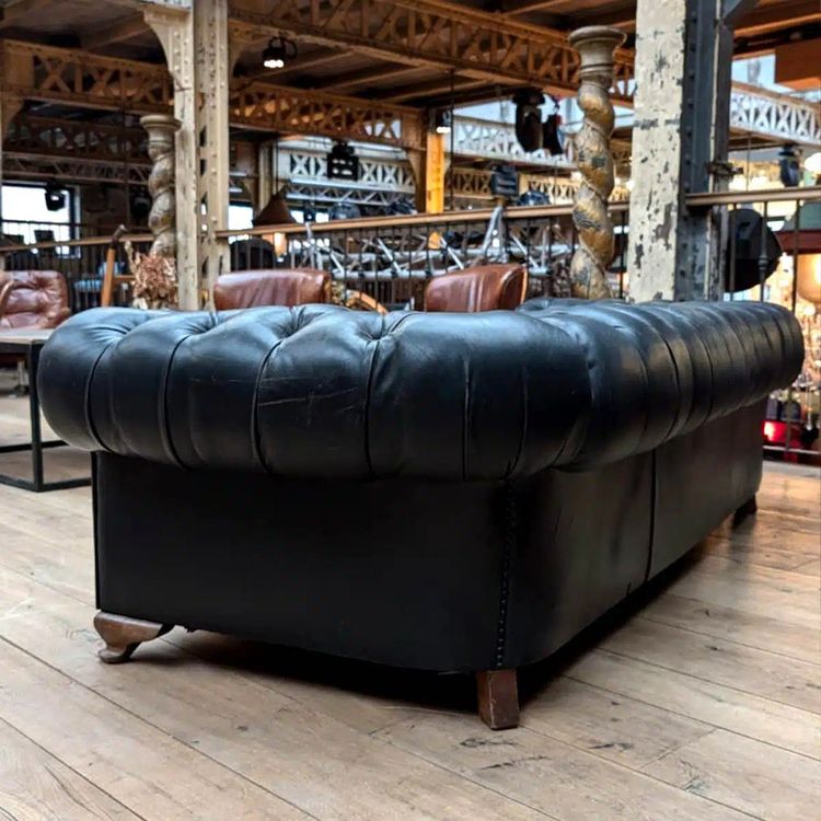 Canapé Chesterfield Ancien En Cuir Noir
