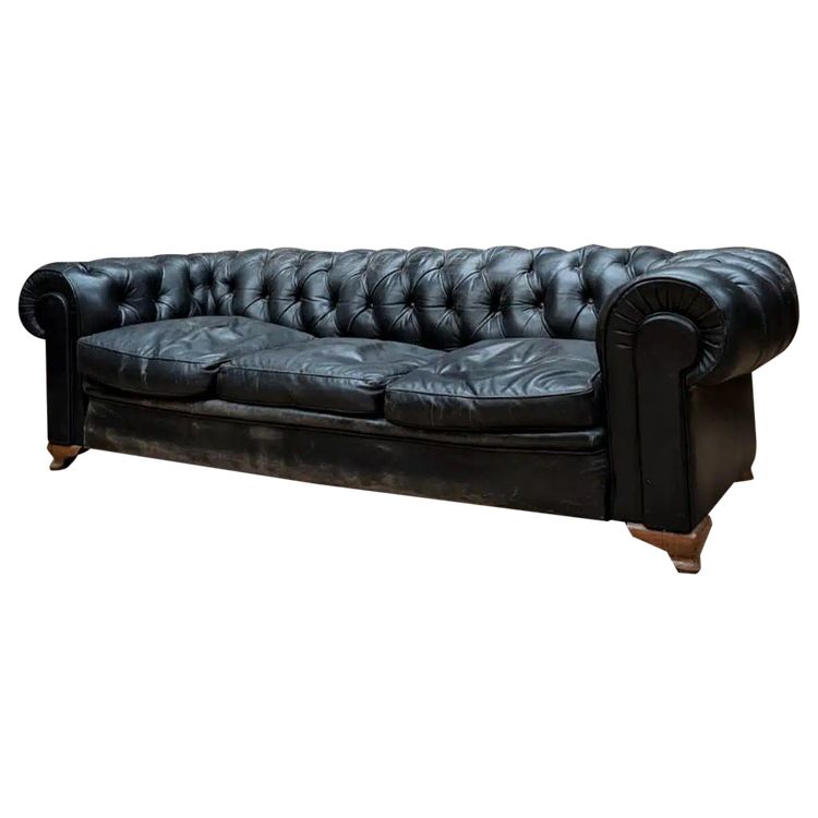 Canapé Chesterfield Ancien En Cuir Noir