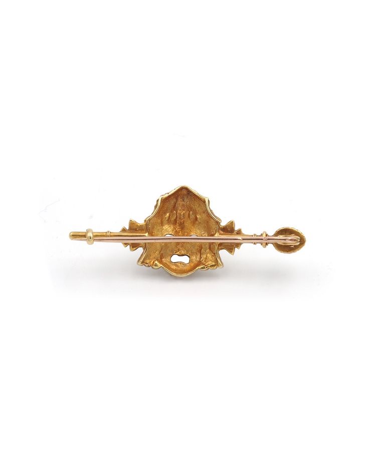 Louis Zorra Theatermaskenbrosche in 18 Karat Gold, Jugendstil, Antikschmuck, Emaille