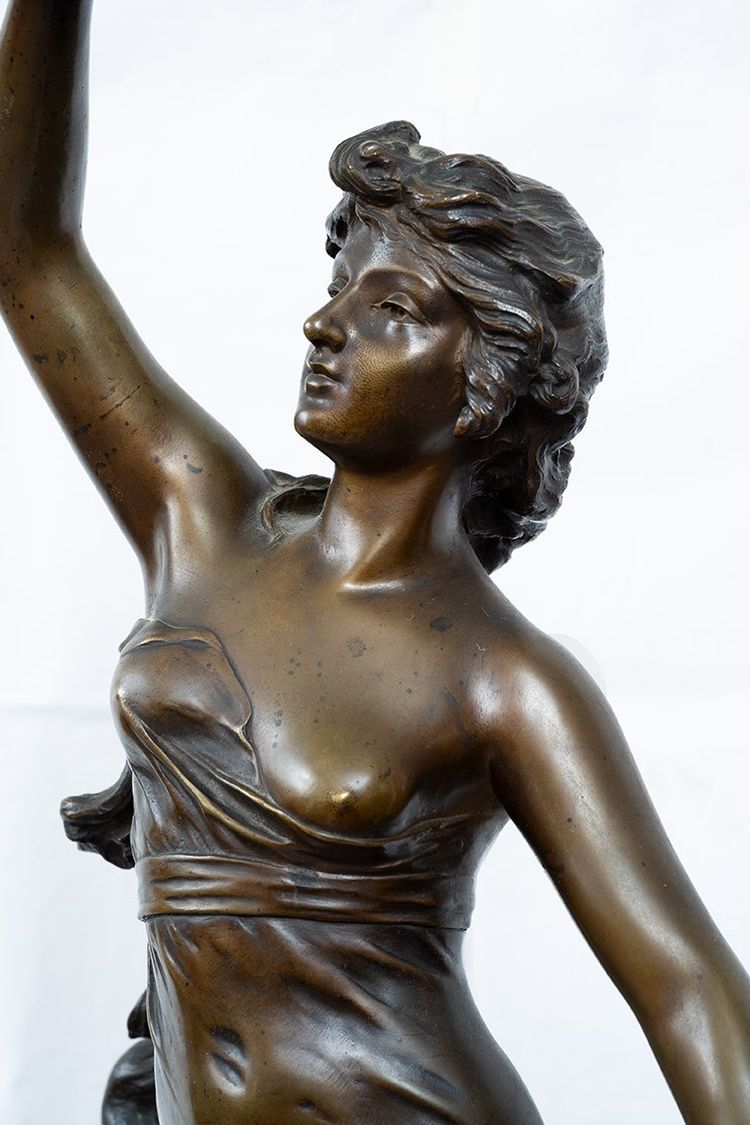 Antique Bronze Sculpture Representing Hebe With The Eagle Of Jupiter Signed "druot" 19th Century.
