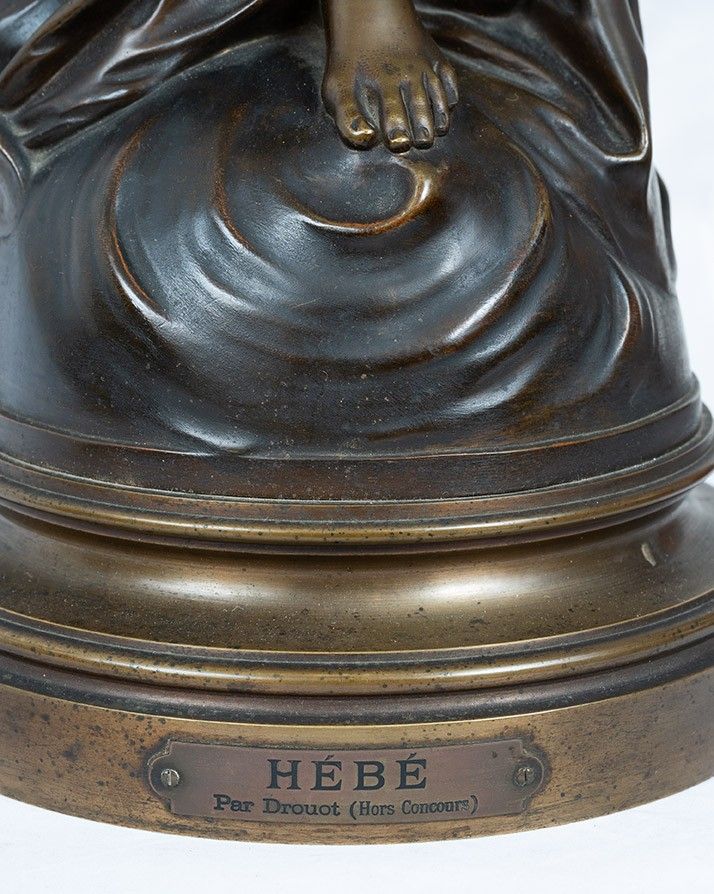 Antique Bronze Sculpture Representing Hebe With The Eagle Of Jupiter Signed "druot" 19th Century.