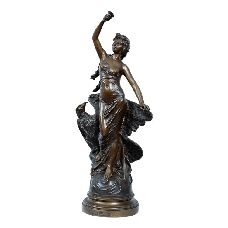 Antique Bronze Sculpture Representing Hebe With The Eagle Of Jupiter Signed "druot" 19th Century.