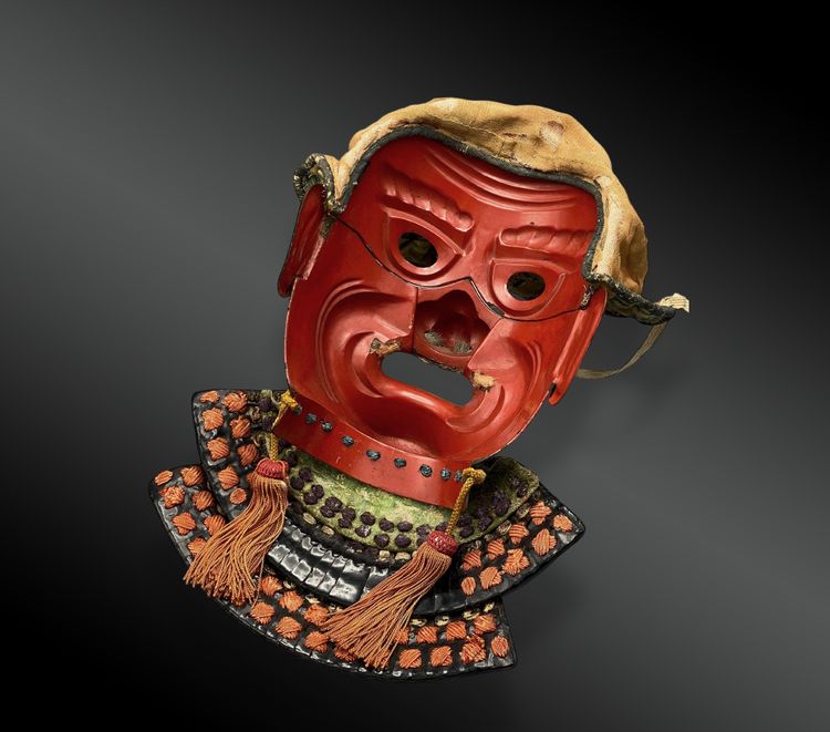 MASCHERA da armatura SAMURAI a pieno facciale chiamata Menpō del tipo Sômen Firmata Narishige Giappone, periodo Edo 