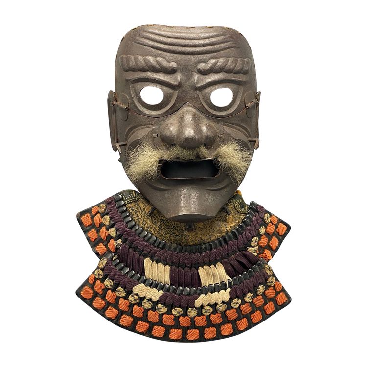 MASCHERA da armatura SAMURAI a pieno facciale chiamata Menpō del tipo Sômen Firmata Narishige Giappone, periodo Edo 