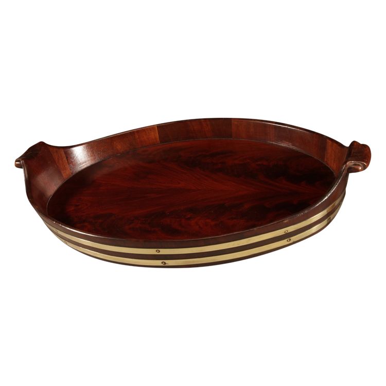  Plateau ovale original en acajou et laiton.