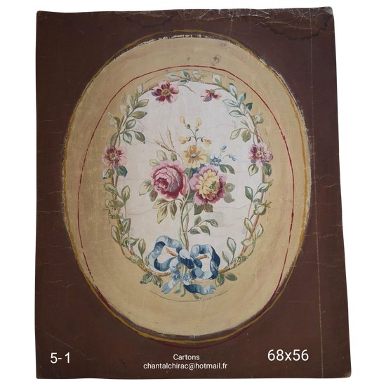 Carton of tapestry: floral medallion with ribbon