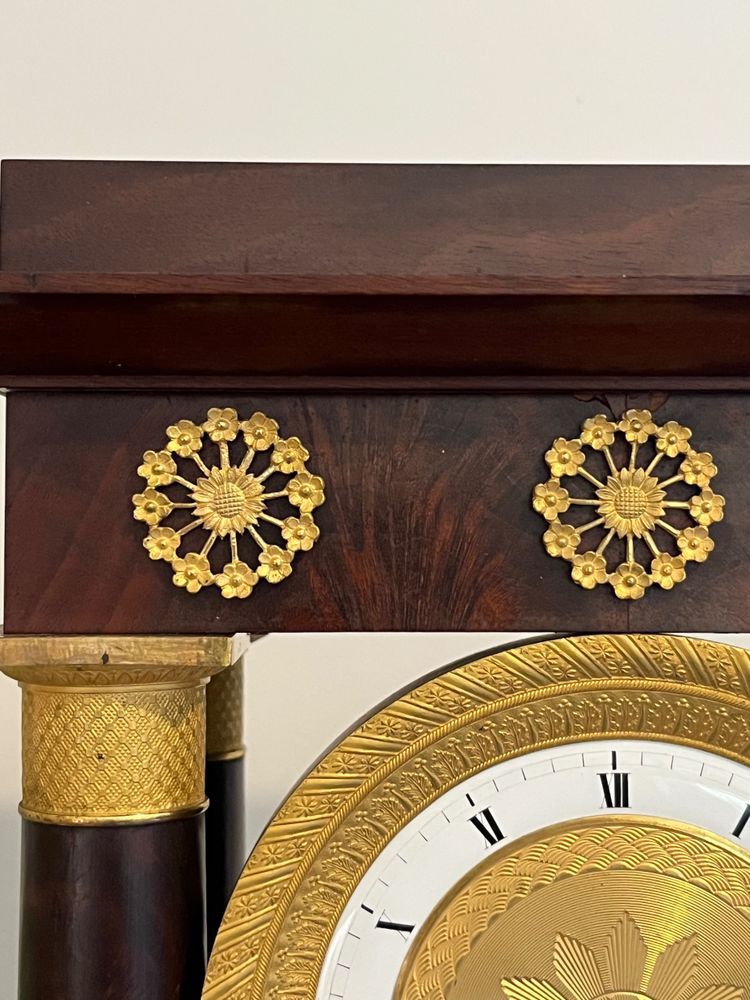 Empire mahogany portico clock