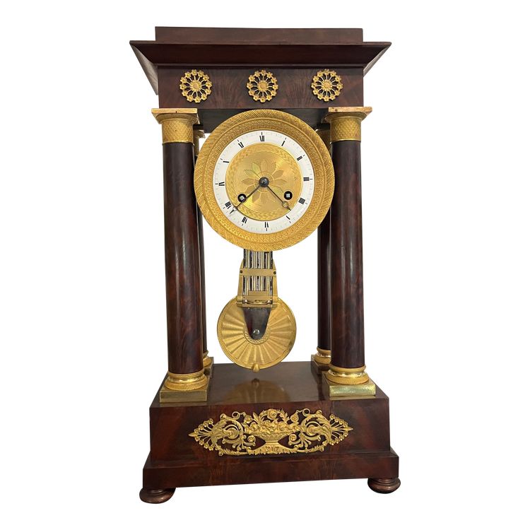 Empire mahogany portico clock