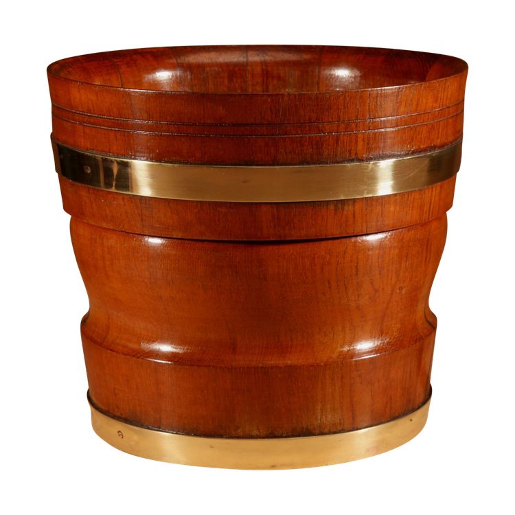 A large Dutch brass and turned teak planter/wine cooler, circa 1900