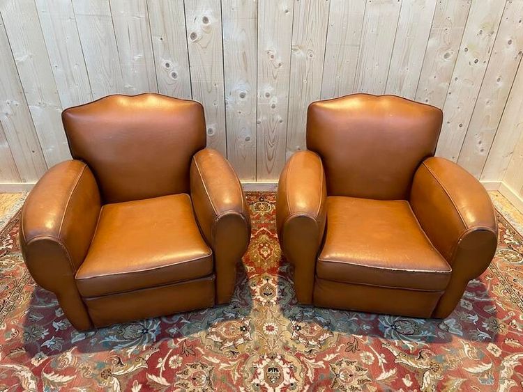 Paar Art Deco Leder Club Sessel