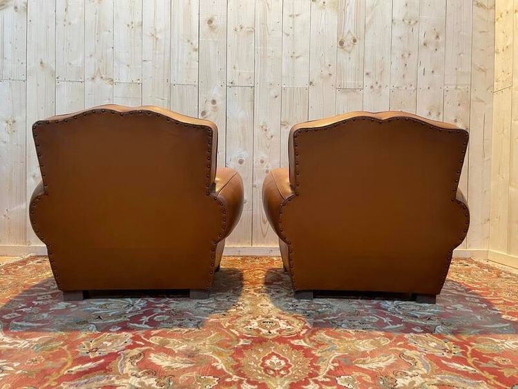 Paar Art Deco Leder Club Sessel
