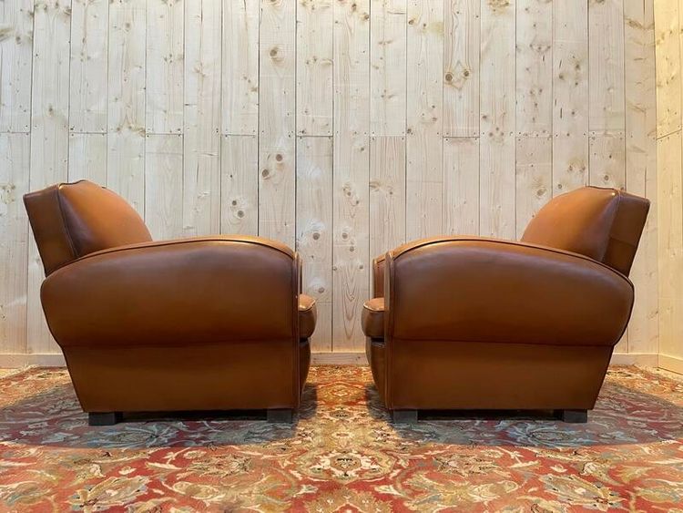 Paar Art Deco Leder Club Sessel