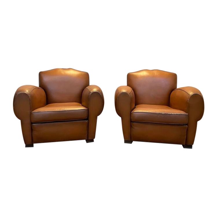 Paar Art Deco Leder Club Sessel