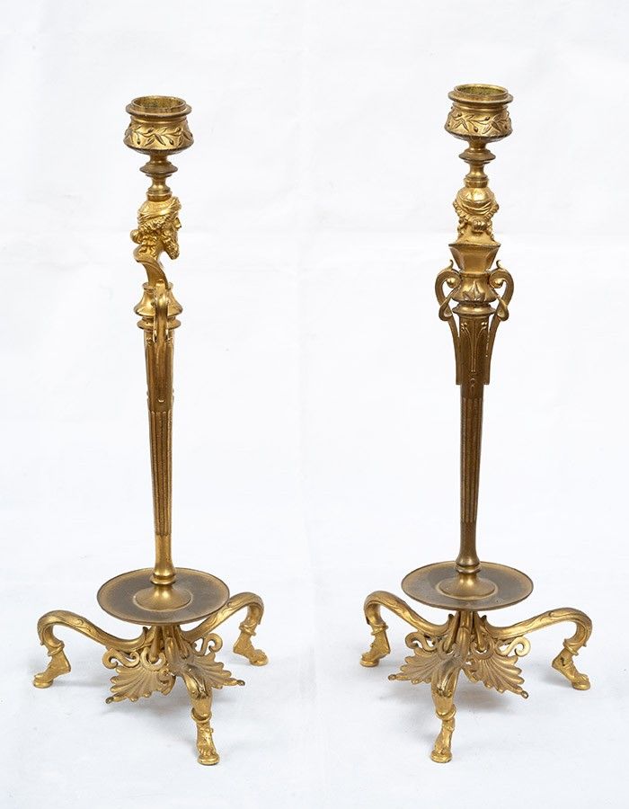 Pair of antique candlesticks signed "Barbedienne". France 19th century.