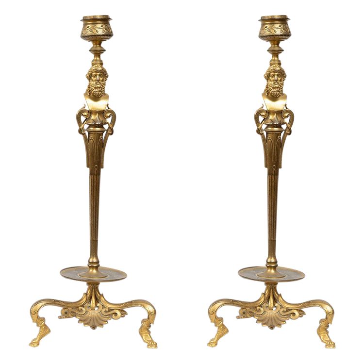 Pair of antique candlesticks signed "Barbedienne". France 19th century.