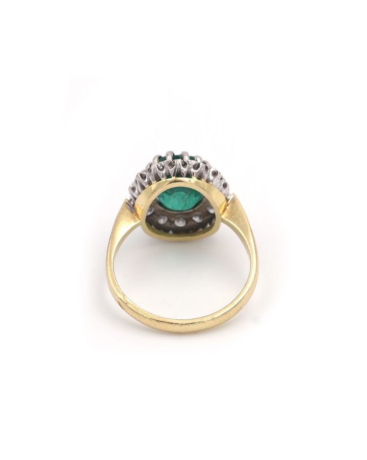 Smaragd-Diamantring 2,61 Karat in 18 Karat Gold, Diamanten im Brillantschliff, Vintage, Sambia