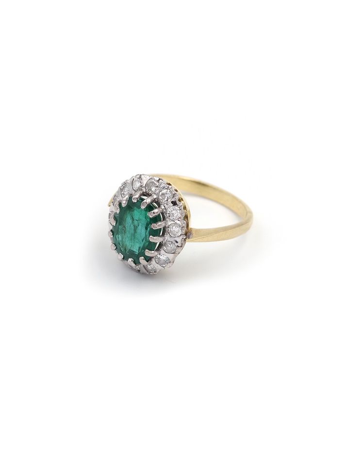 Smaragd-Diamantring 2,61 Karat in 18 Karat Gold, Diamanten im Brillantschliff, Vintage, Sambia