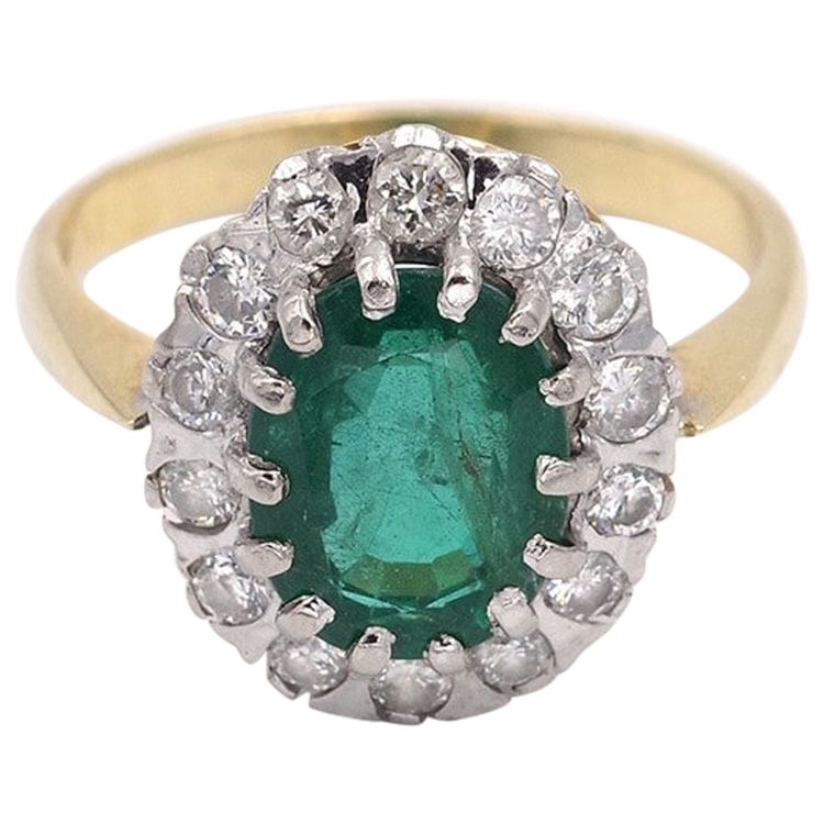 Smaragd-Diamantring 2,61 Karat in 18 Karat Gold, Diamanten im Brillantschliff, Vintage, Sambia
