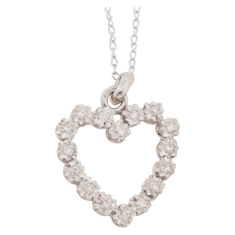 Ciondolo a forma di cuore in oro bianco e diamanti