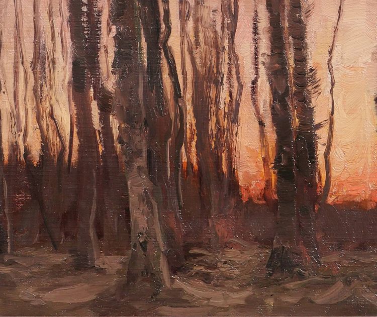 Joseph François 1851-1940 Arbres au coucher de soleil, paysage, tableau, impressionnisme