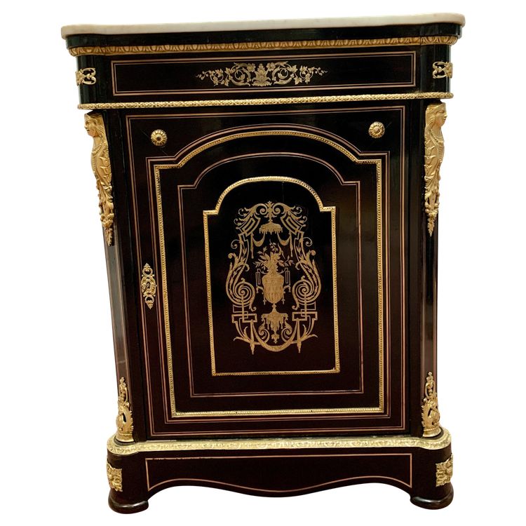 Credenza intarsiata in legno e ottone in stile Napoleone III, XIX secolo