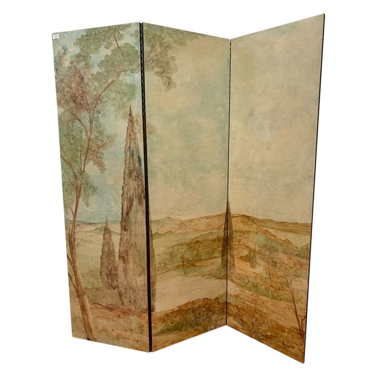 Paravent a trois feuilles peintes XX siècle
