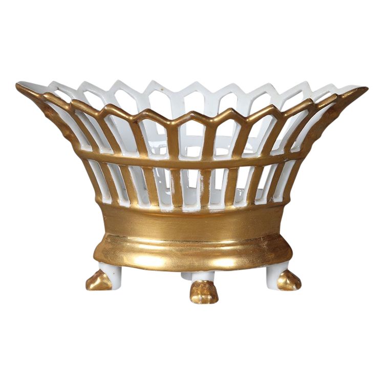 Corbeille porcelaine d’époque Empire, en Vieux Paris, largeur : 17 cm