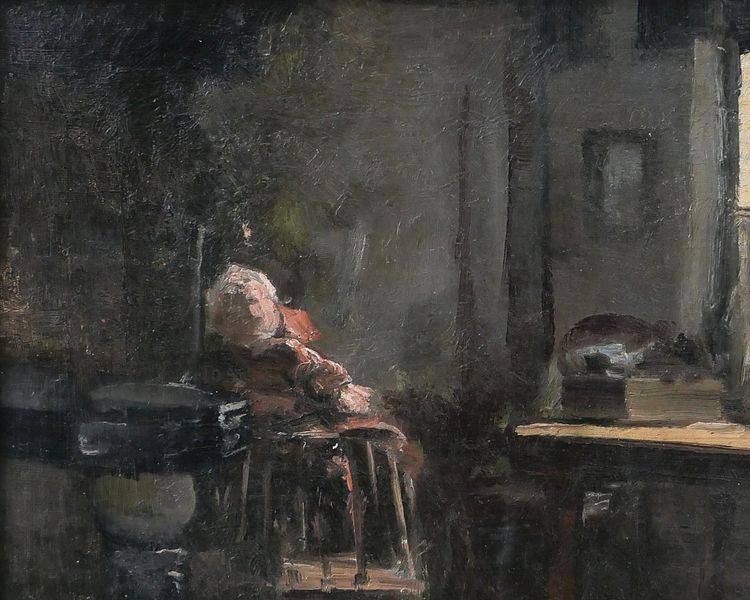 Joseph François 1851-1940 Interno di una casa di bambola, dipinto, impressionismo, Belgio