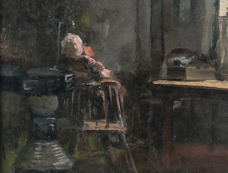 Joseph François 1851-1940 Interno di una casa di bambola, dipinto, impressionismo, Belgio