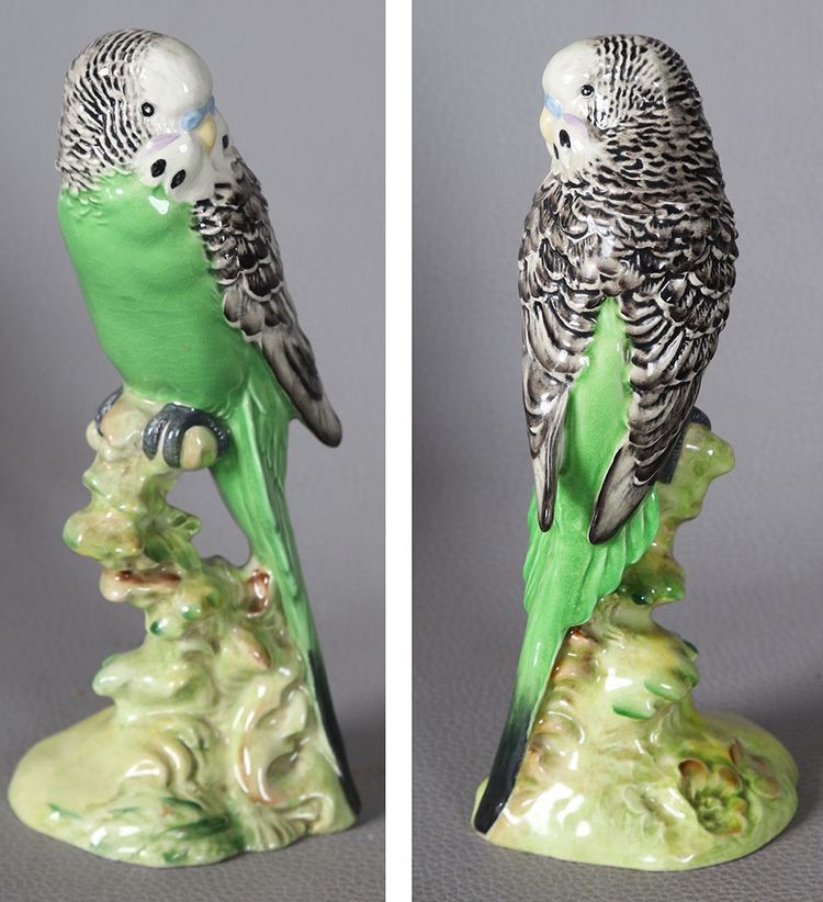 Satz von 3 Porzellansittichen aus Beswick-England, um 1930, Höhe: 15 und 18 cm