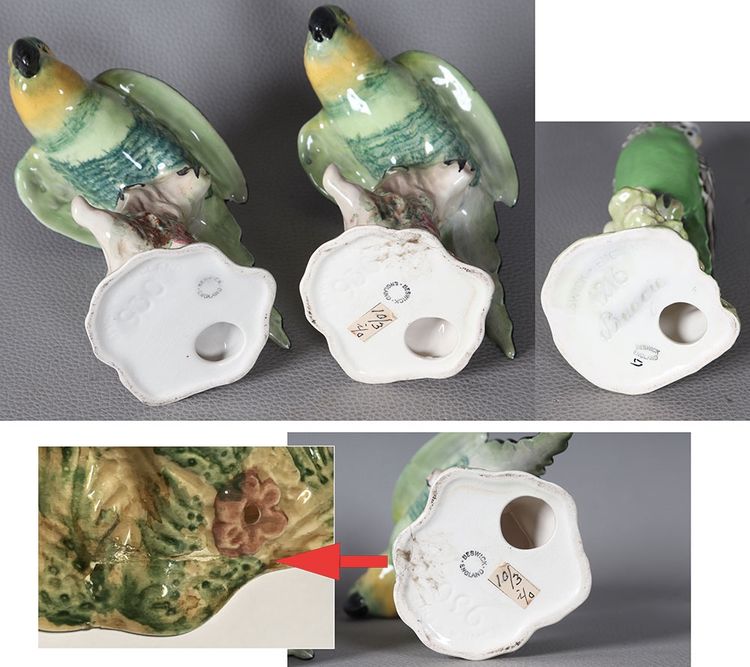 Satz von 3 Porzellansittichen aus Beswick-England, um 1930, Höhe: 15 und 18 cm
