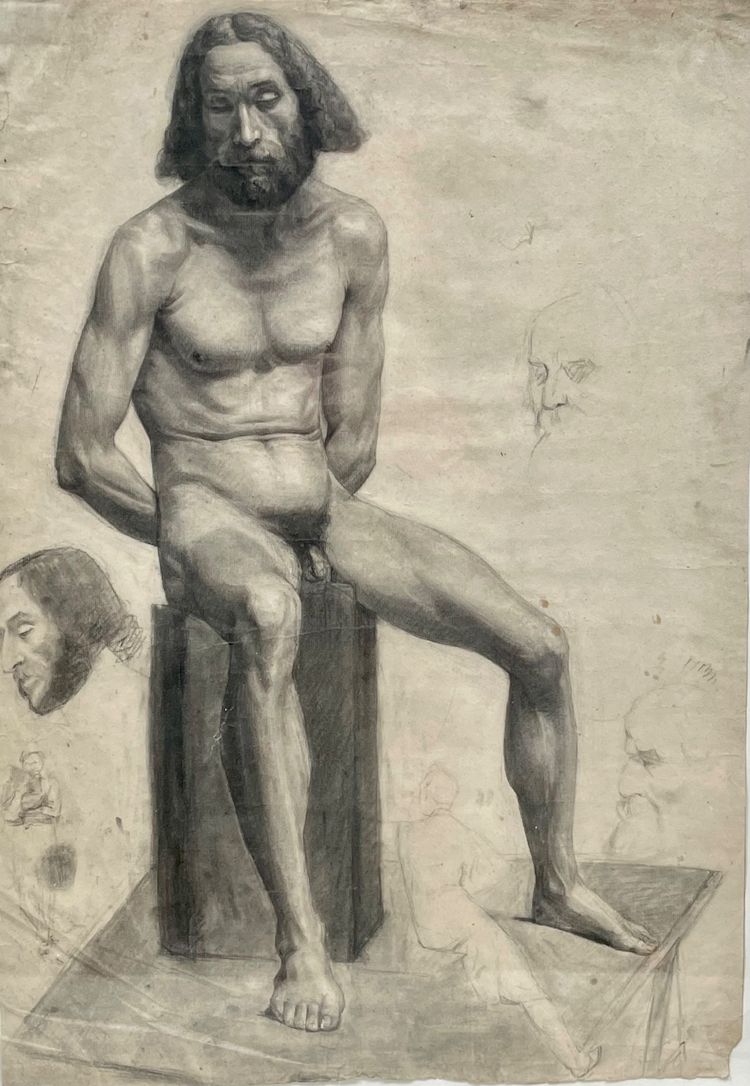 Académie d'un homme assis à terre - Rembrandt - Galerie LE 1111