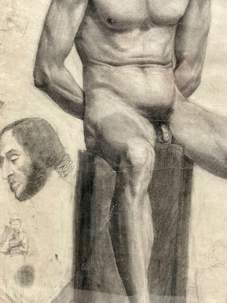 Akademie des 19. Jahrhunderts, sitzender nackter Mann