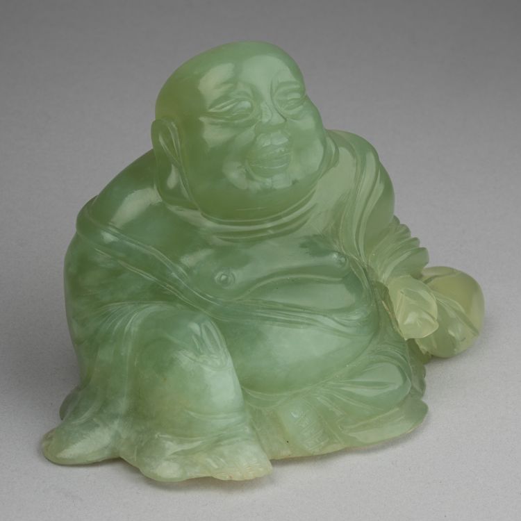 Budai "Laughing Buddha" Chinese in Green Jade, Late 19th / Early 20th Century