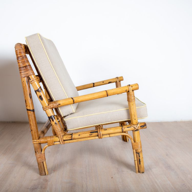 Poltrone in rattan e lino, Italz, 1970, set di 2