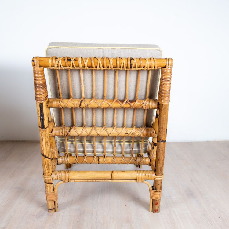 Poltrone in rattan e lino, Italz, 1970, set di 2