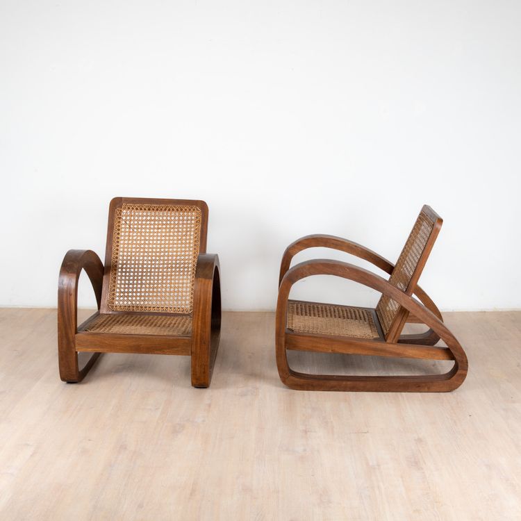 Tropische Art Deco Sessel aus Teakholz, 1960er, 2er Set