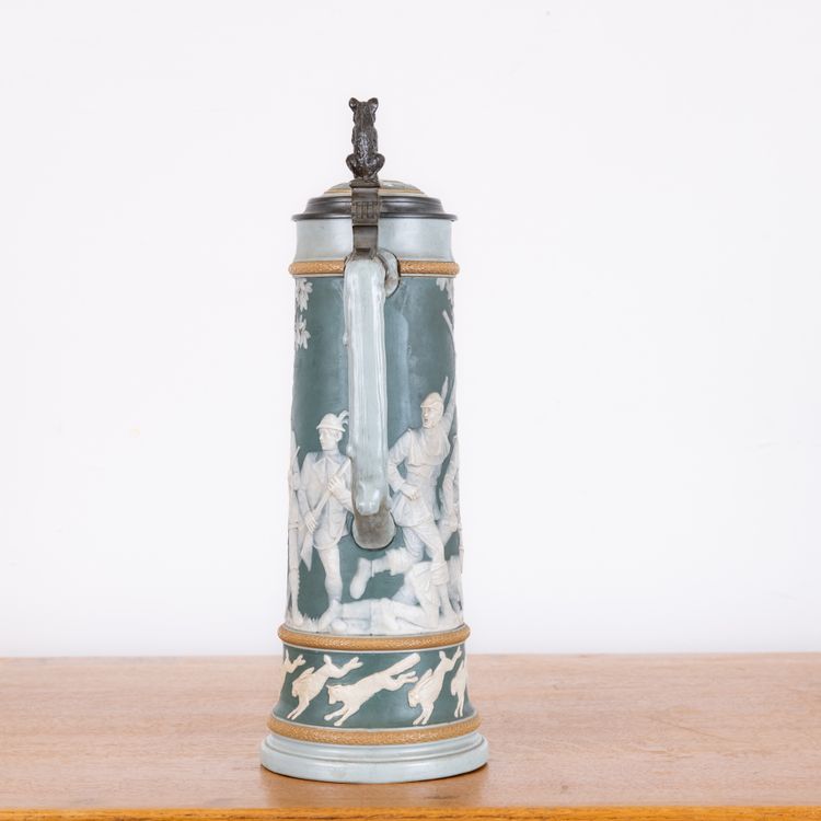 Beer Pitcher 2.5 Liters with Hunting Scene from Mettlach, Germany, 1890s