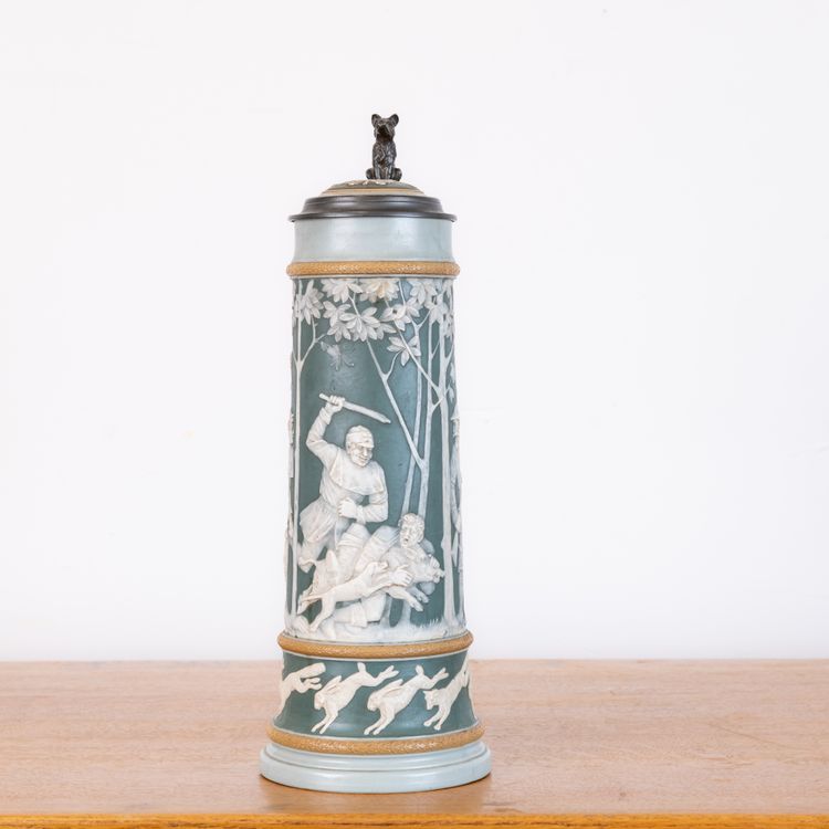 Beer Pitcher 2.5 Liters with Hunting Scene from Mettlach, Germany, 1890s