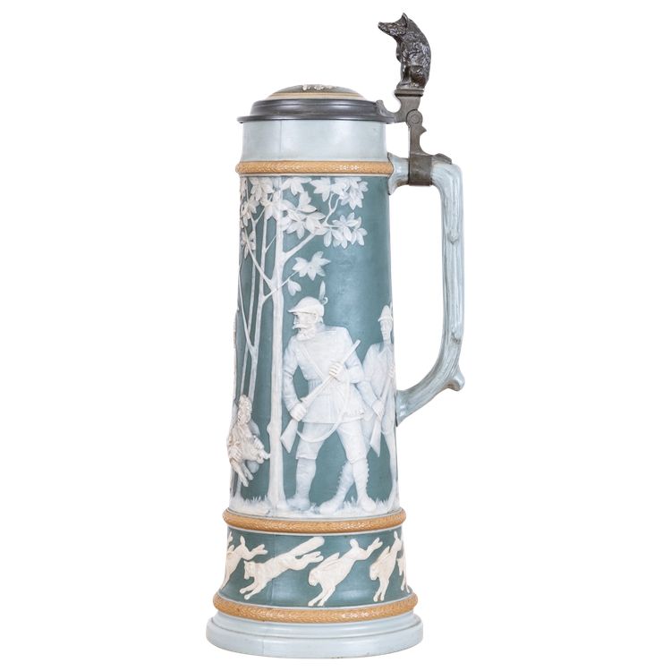 Beer Pitcher 2.5 Liters with Hunting Scene from Mettlach, Germany, 1890s