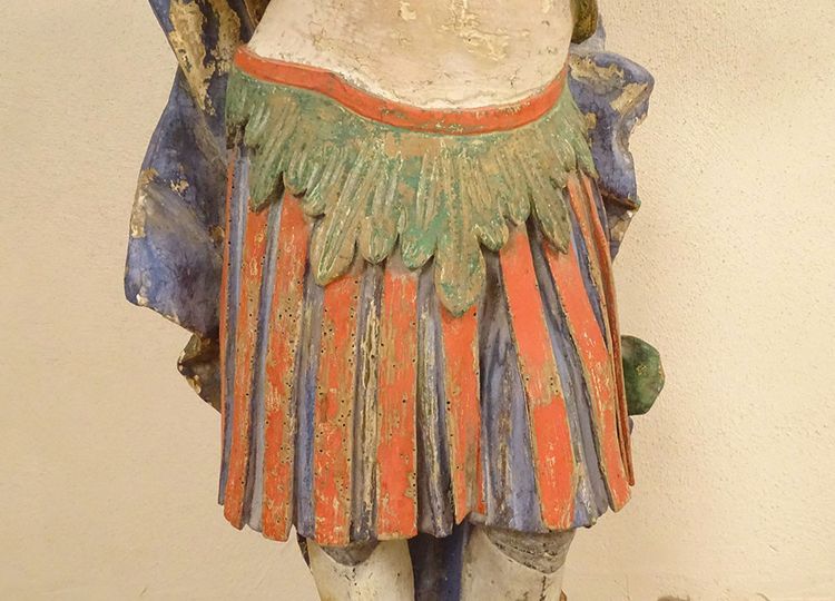 Grande Statue Religieuse Saint Florian Soldat Bois Sculpté Polychrome XVIIè