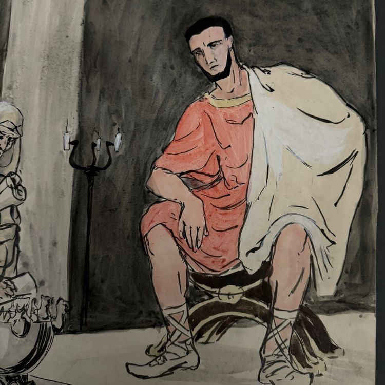 Dessin en couleur par Berger-Lheureux Beaux-Arts XXe scène à l'Antique