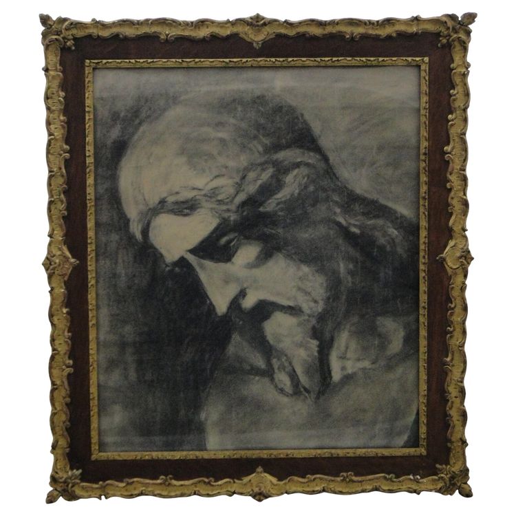 Charcoal drawing Christ 19th century plaster and wood frame