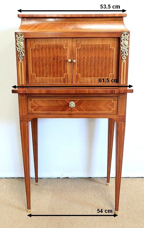 Mobiletto in vari intarsi di legno, stile Luigi XVI - 1900