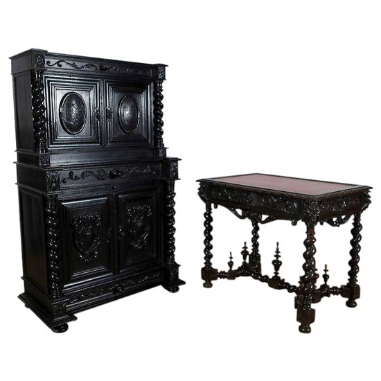 Cabinet de Travail et Table Bureau, stile Luigi XIII - Fine XIX secolo