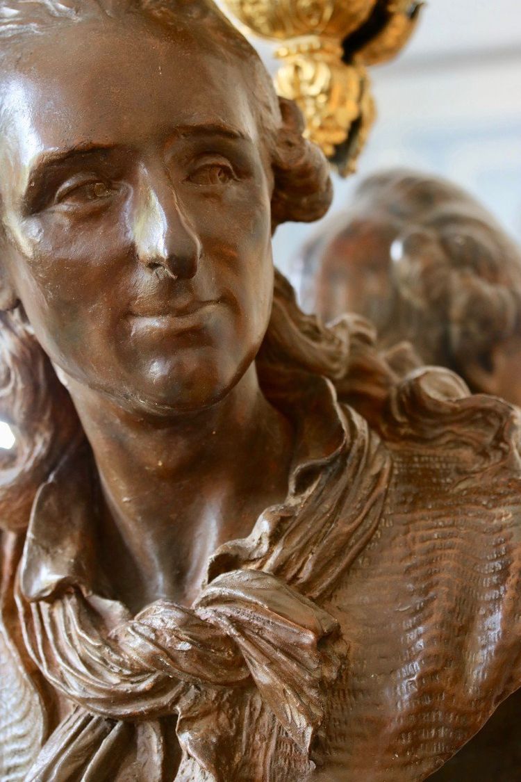 Busto in terracotta patinata probabilmente rappresentante Beaumarchais