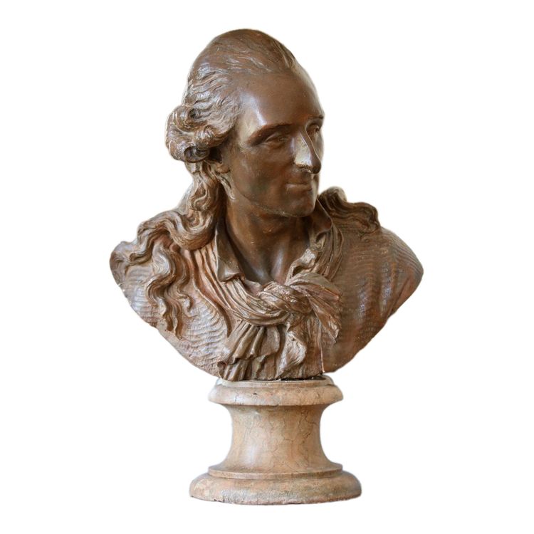 Busto in terracotta patinata probabilmente rappresentante Beaumarchais