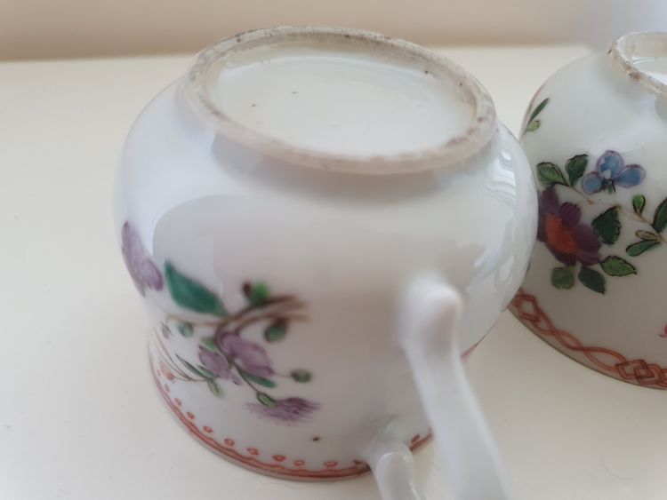 Chinese export porcelain famille rose pots à jus 18th c Qianlong period