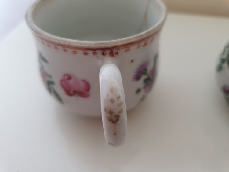 Chinese export porcelain famille rose pots à jus 18th c Qianlong period