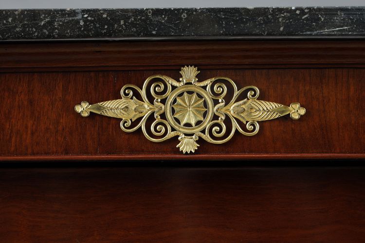 CASSETTIERA E SEGRETARIA CONSOLARE IMPIALLACCIATA IN MOGANO E MOGANO